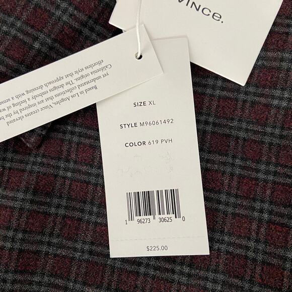 Vince Men's XL Classic Fit Flannel Button-Up Shirt Long Sleeve Check Print NEW - Picture 11 of 13